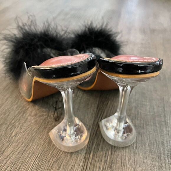 Amina Muaddi Style Feather Trim Slide Sandals Size 36 - Picture 5 of 12